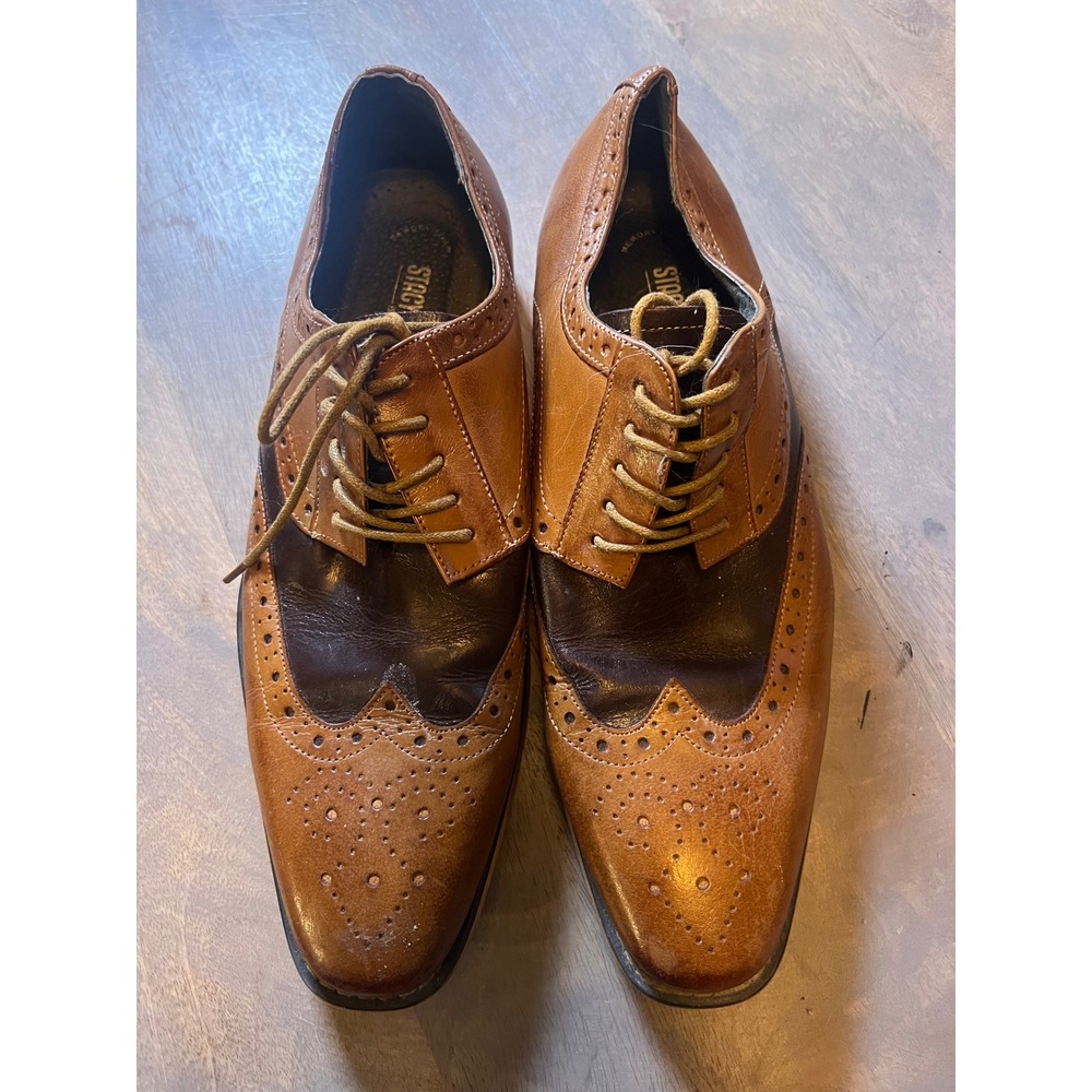 Stacy Adams Mens Dress Shoes Two Tone Wingtip Tan Brown 8.5M